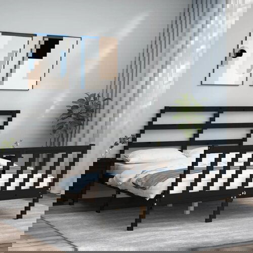 VidaXL Posteljni okvir z vzglavjem črn 140x190 cm trden les Slike