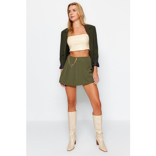 Trendyol Dark Khaki Weave Short Skirt with Chain and Pleat Detail Cijene