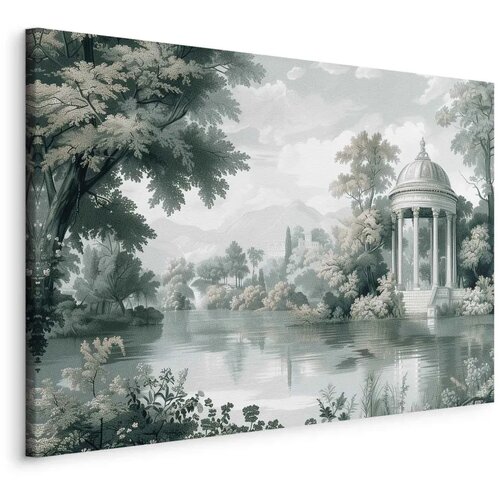 Slika - View of the Park and Lake Retro Vintage Landscape in Greens 60x40 Standard Cene