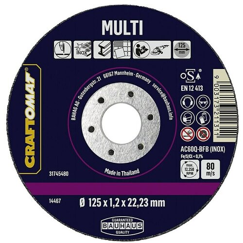 CRAFTOMAT Rezni disk AC60Q-BFB INOX (Prikladno za: Plemeniti čelik, Promjer rezne ploče: 125 mm, Debljina plohe: 1,2 mm, 1 Kom.) Cene