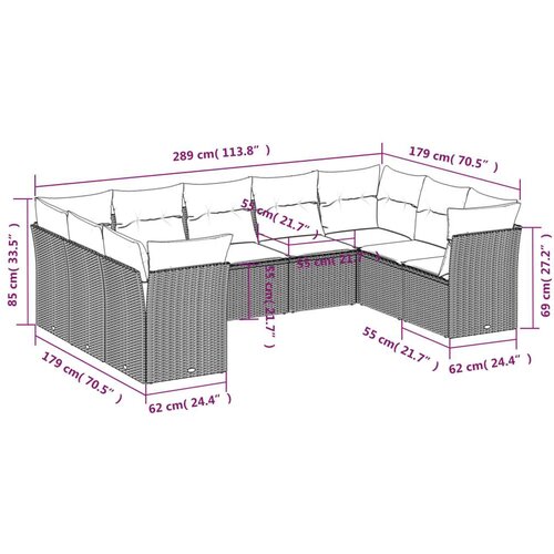 vidaXL 9-dijelni set vrtnih sofa s jastucima bež od poliratana Cijene