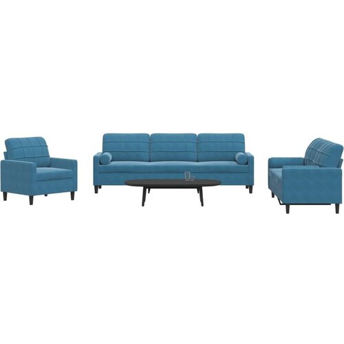 vidaXL 3-dijelni set sofa s jastucima plavi baršunasti Cijene