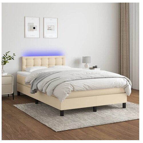 Box spring postelja z vzmetnico LED krem 120x200 cm blago Cene