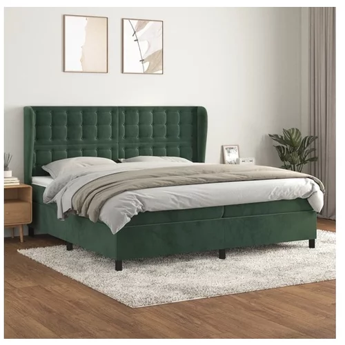 vidaXL Box spring postelja z vzmetnico temno zelena 200x200