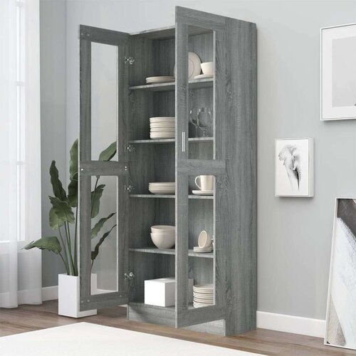 VidaXL Vitrina siva sonoma 82,5x30,5x185,5 cm konstruiran les Slike
