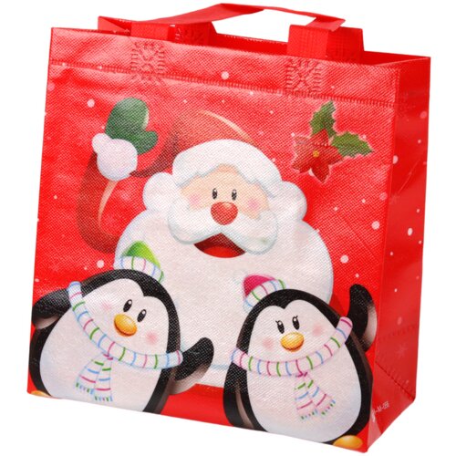 Santa and Penguins Red Gift Bag 22cm x 22cm x 11cm Slike