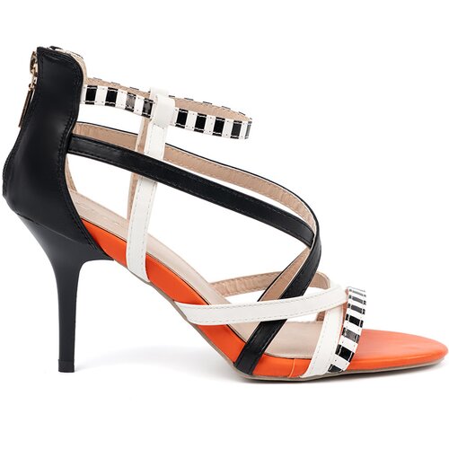 Shelvt Stiletto sandals with white and black straps Slike