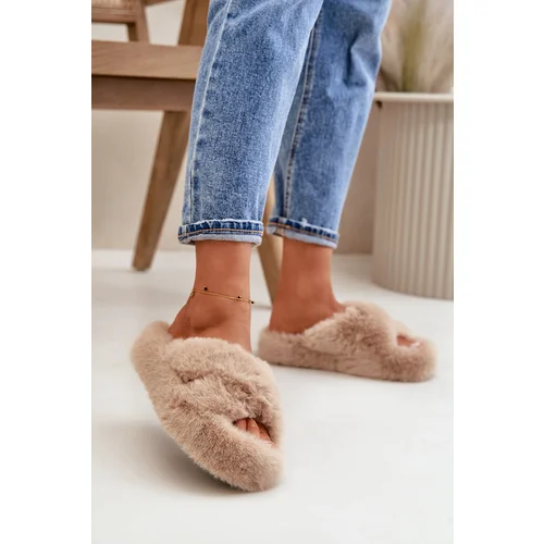Boto marka niezdefiniowana Womens Fur Slippers On Thick Sole Beige Lavitera