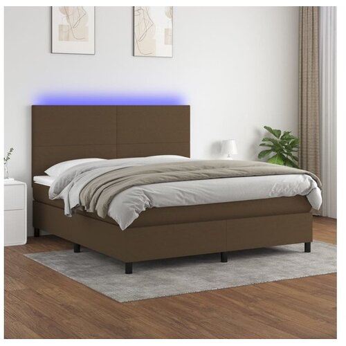 Krevet box spring s madracem LED tamnosmeđi 180x200 cm tkanina Cijene