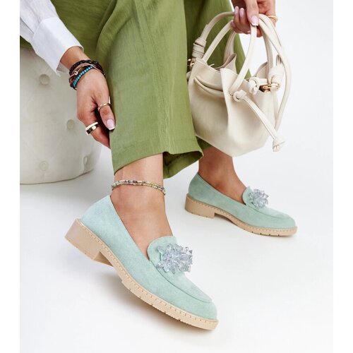 Gemre Light green suede loafers with Zemzem crystals Cene