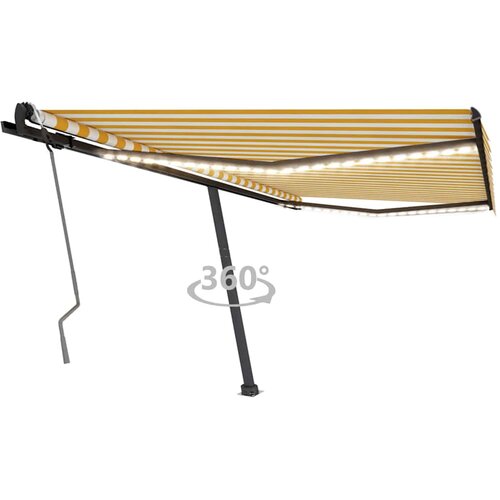 vidaXL ročno zložljiva tenda z led lučkami 450x300 cm rumena in bela Cene