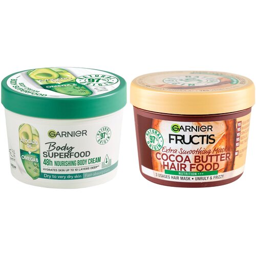 Garnier body superfood krema za telo avocado 380ml + fructis hair food maska za kosu cocoa 390ml Cene