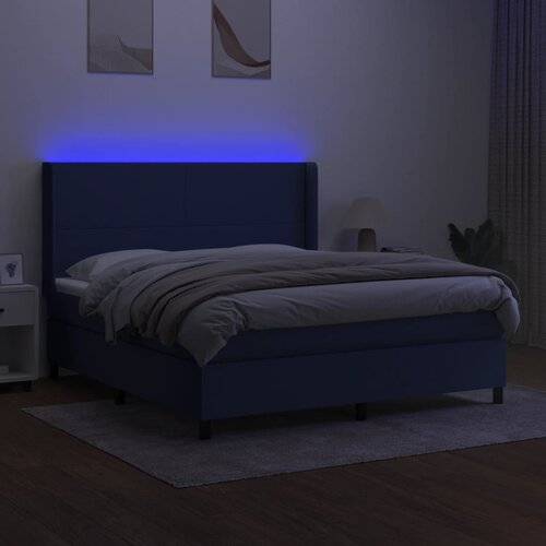  Krevet box spring s madracem LED plavi 180x200 cm od tkanine Slike