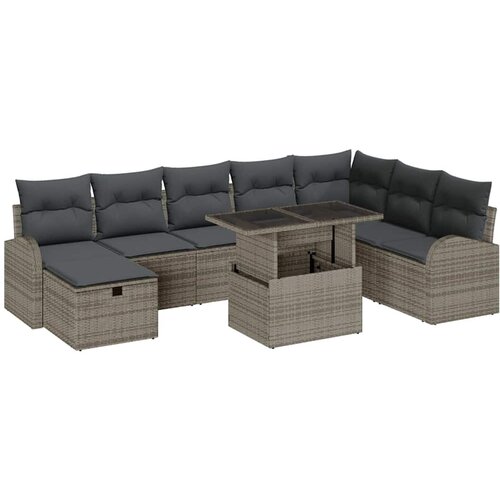 vidaXL Vrtna sedežna garnitura z blazino 9 pcs Siva Poly ratan, (5000021192) Cene