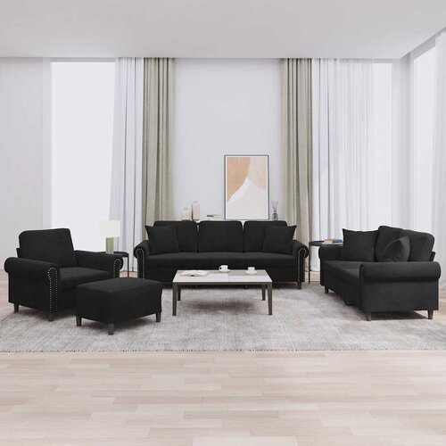 vidaXL 4-dijelni set sofa s jastucima crni bar&scaron;unasti Cijene