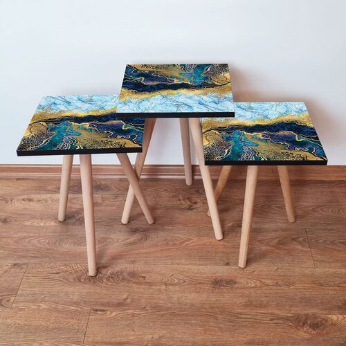 Hanah home 3Shp90 - navy blue navy bluebluegoldwhite nesting table (3 pieces) Cene