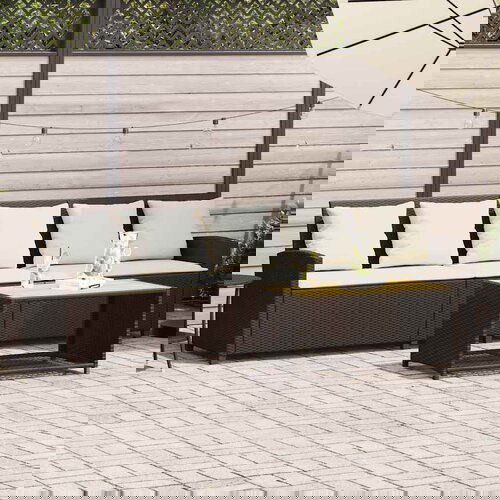 vidaXL Vrtna sofa 5-sjed s jastucima smeđi poliratan Cene