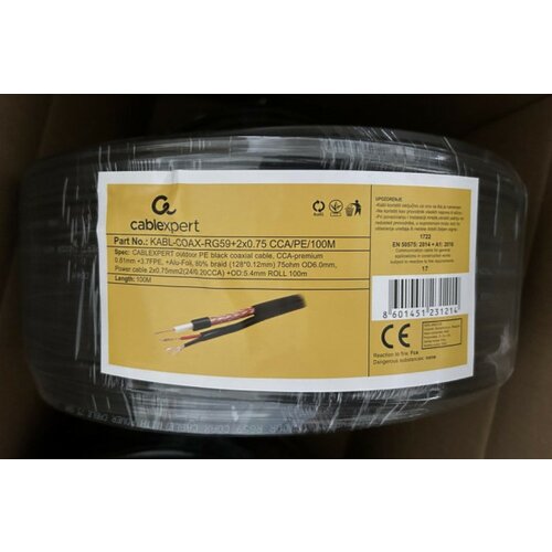 Gembird KABL-COAX-RG59+2X0.75 CCA/PE/100M outdoor koaksialni kabl sa napojnim kablom 2x0,75mm black 100m Cene