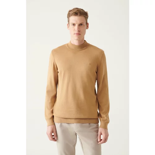 Avva Men's Beige Half Turtleneck Wool Blended Standard Fit Normal Cut Knitwear Sweater