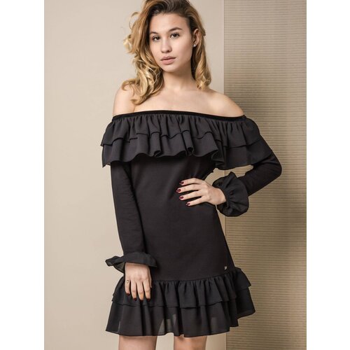 LeMonada COLD SHOULDER DRESS WITH FLOUNCES BLACK Slike