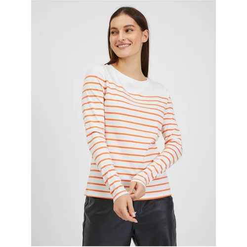 Orsay Orange and White Women Striped T-Shirt - Women