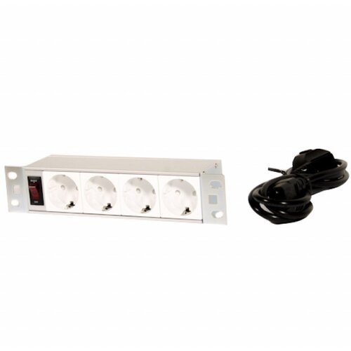  220V razvodni PDU panel 10"/1U sa 4 utična mesta, prekidačem, prenaponskom zaštitom i kablom sa utikačem (PDU-4SP-1U-10) Cene