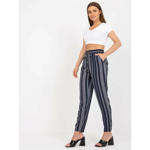 Fashion Hunters Dark blue summer pants made of striped fabric SUBLEVEL