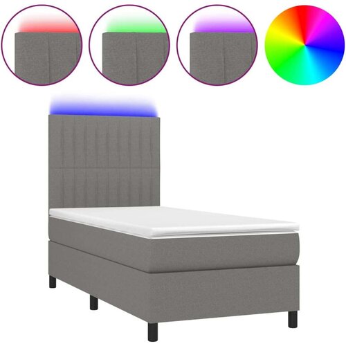 vidaXL Krevet box spring s madracem LED tamnosivi 90x190 cm tkanina Cene