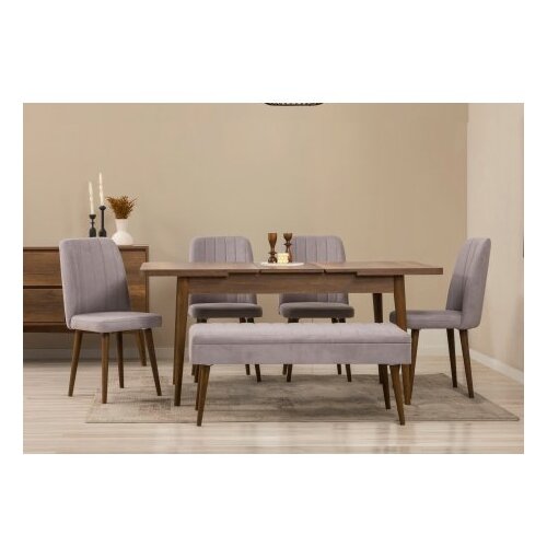 Hanah home vina 03 0701 walnut grey (produžni trpezarijski sto, stolice i konzola set (7 komada) Cene