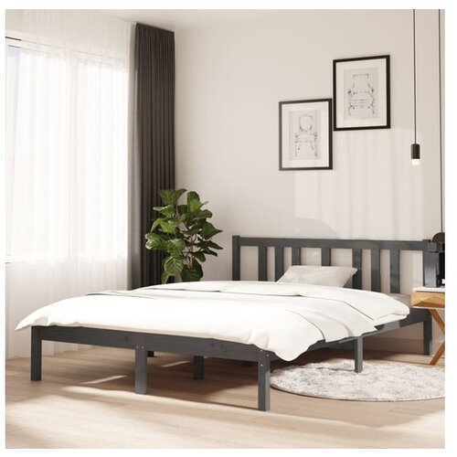  Posteljni okvir siv iz trdnega lesa 135x190 cm 4FT6 Cene