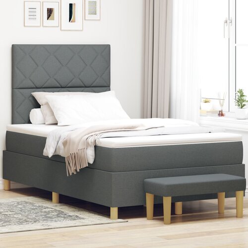VidaXL Box Spring Krevet s madracem i klupom tamno siva 120x190 cm Tkanina Slike
