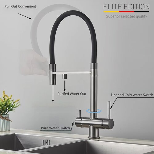 ELITE EDITION Kuhinjska pipa za priklop na filter KA1643 &mdash; Gunmetal siva Cene