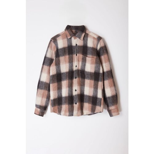 Trendyol Beige Regular Fit Winter Checkered Lumberjack Shirt Jacket Slike