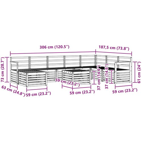  Set vanjskih sofa 9 kom. Bijela Čvrsto drvo akacije Slike