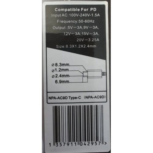  NPA-AC9D punjac za laptop 65W, kabl 2m USB-C, 5V/3A,9V/3A,12V/3A,15V/3A,20V/3.25A Slike