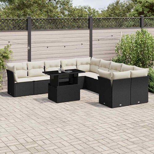  11-dijelni set vrtnih sofa od poliratana s jastucima crni Crna 100 x 55 x 73 cm Cene
