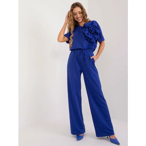 Fashion Hunters Cobalt Blue Women's High Waisted Fabric Trousers