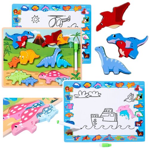  Drvena edukativna slagalica Dinosaur s pločom za crtanje Slike