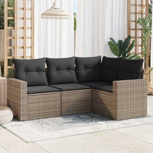 VidaXL 4-dijelni set vrtnih sofa od poliratana s jastucima sivi Slike