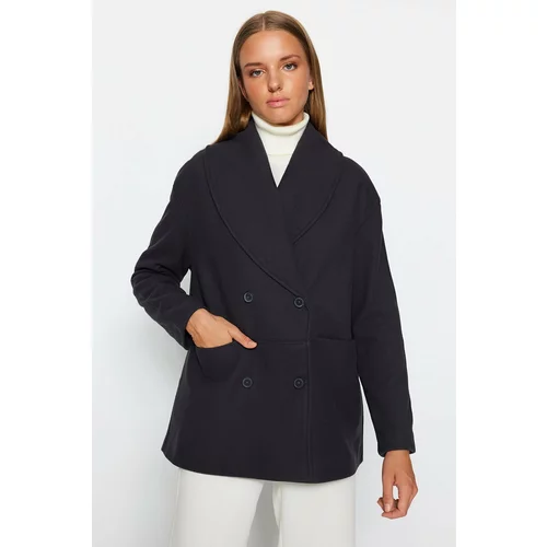 Trendyol Anthracite Oversize Wide Cut Shawl Collar Stamped Coat