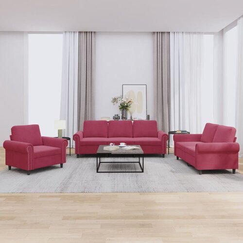  3-dijelni set sofa s jastucima crvena boja vina bar&scaron;unasti Cijene