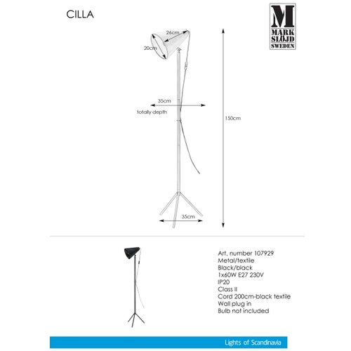 Markslöjd Črna stoječa svetilka Cilla Floor, vi&scaron;ina 1,5 m Cene