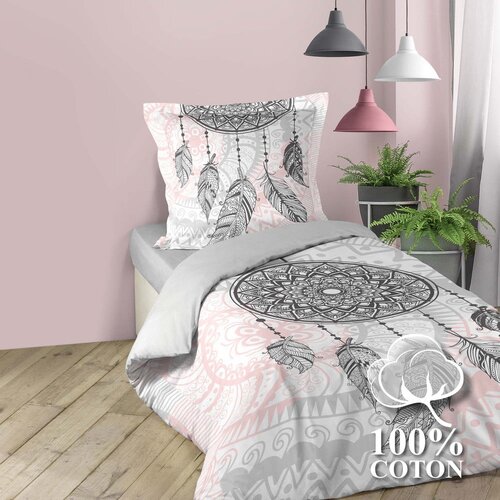Douceur d int&amp;eacute;rieur Bijela/ružičasta pamučna posteljina za krevet za jednu osobu 140x200 cm Namaste &amp;ndash; Slike