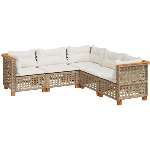  5-dijelni vrtni set sofa s jastucima bež od poliratana 63.5 x 63.5 x 62 cm Slike