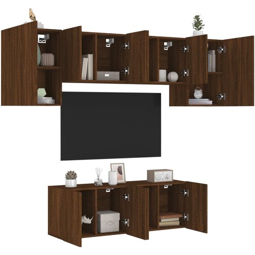  The Living Store Komplet TV omaric 6-delni rjavi hrast inženirski les - Stenska TV Enota, (21555896) Cene