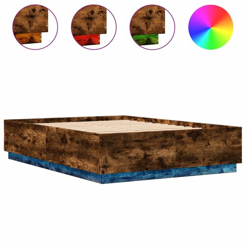 Maison Chic Posteljni okvir - Dvoposteljna postelja - Zakonska postelja z LED lučkami dim. hrast 150x200 cm inž. les, (21695988) Slike