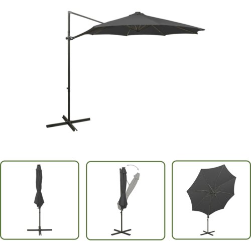  The Living Store Vrtni senčnik z LED lučkami antraciten 300 cm - Previsni Senčnik, (21743683) Cene