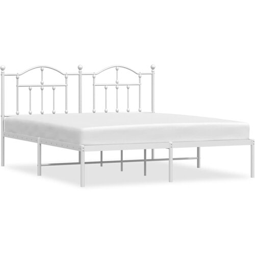 Maison Chic Kovinski Posteljni okvir - Dvoposteljna postelja - Zakonska postelja z vzglavjem bel 183x213 cm, (21693298) Slike
