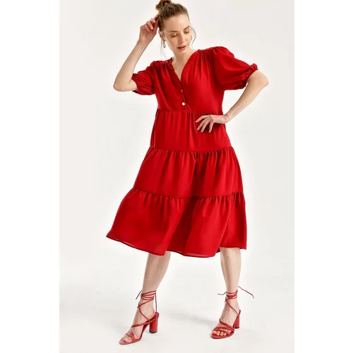 Bigdart 1937 Watermelon Dress with Sleeves in Layers - Claret Red