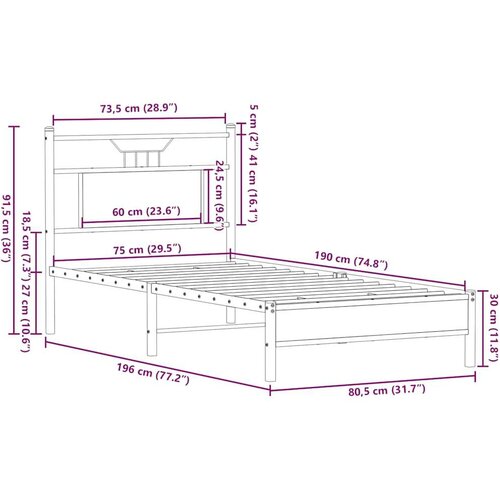 VidaXL Okvir kreveta bez madraca smeđa boja hrasta 75x190 cm drveni Slike